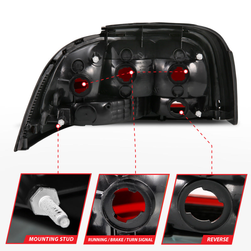 ANZO 321350 1994-1998 Ford Mustang Taillight Dark Red Lens (OE Style)