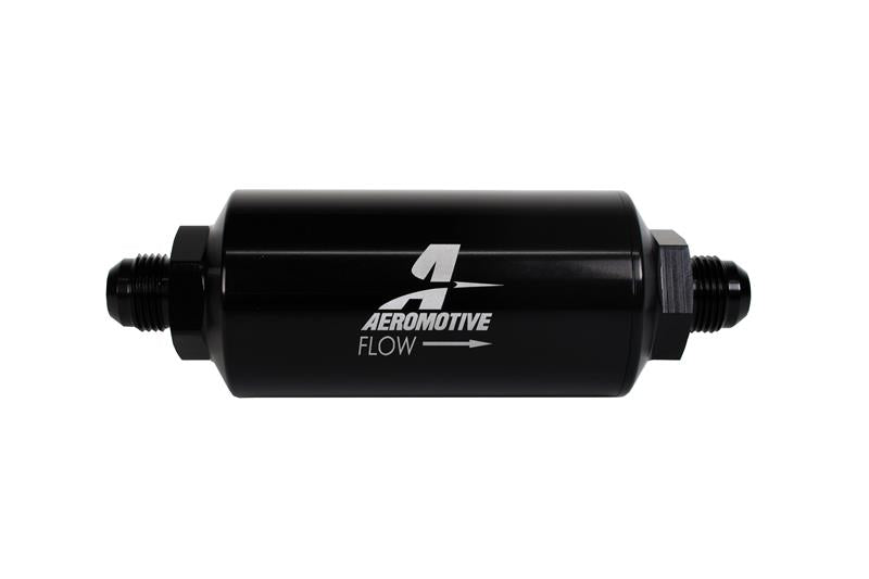 Aeromotive 12378 In-Line Filter - (AN -8 Male) 40 Micron Stainless Mesh Element Bright Dip Black Finish