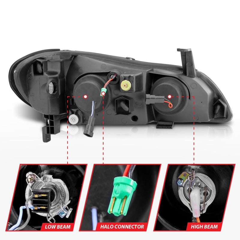 ANZO 121077 2000-2004 Infiniti I30 Projector Headlights w/ Halo Black