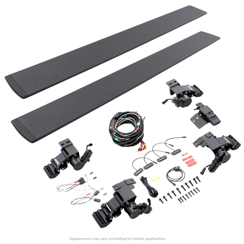 Go Rhino 20436680PC 19-24 RAM 1500 Quad Cab 4dr E1 Electric Running Board Kit (No Drill) - Tex. Blk