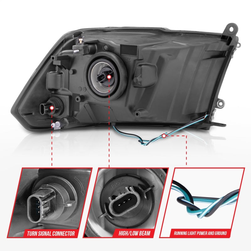 ANZO 111516 2009-2018 Dodge RAM 1500/ 2500/ 3500 Crystal Headlights w/ Light Bar Chrome Housing