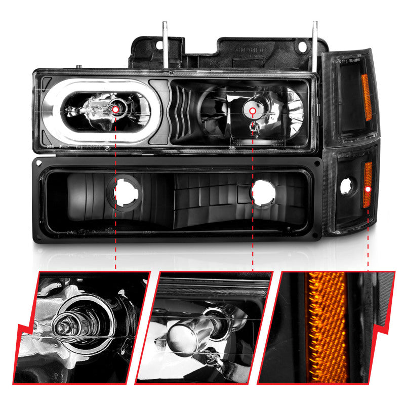 ANZO 111507 88-98 Chevrolet C1500 Crystal Headlights Black Housing w/ Signal and Side Marker Lights