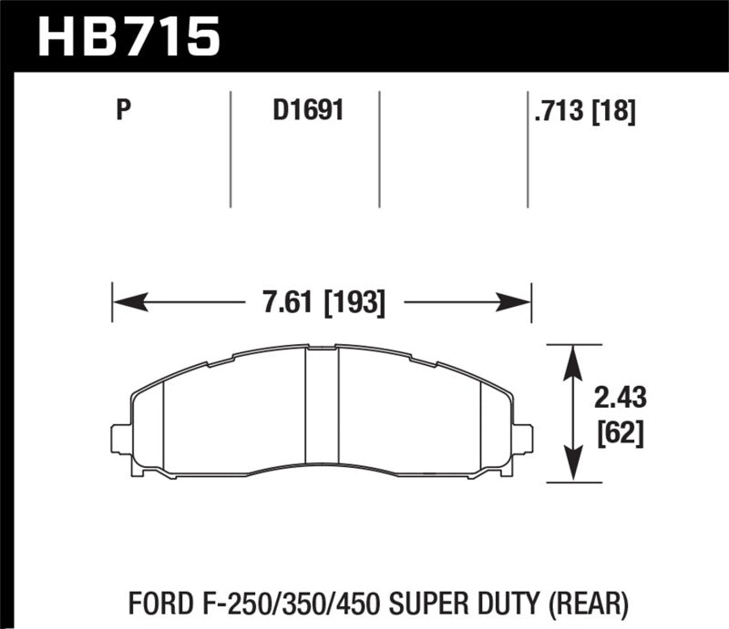 Hawk Performance HB715P.713 Hawk 2015 Ford F-250/350/450 Super Duty Rear Brake Pads