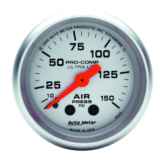 AutoMeter 4320 Autometer Ultra-Lite 2-1/16in 0-150 PSI Mechanical Air Pressure Gauge