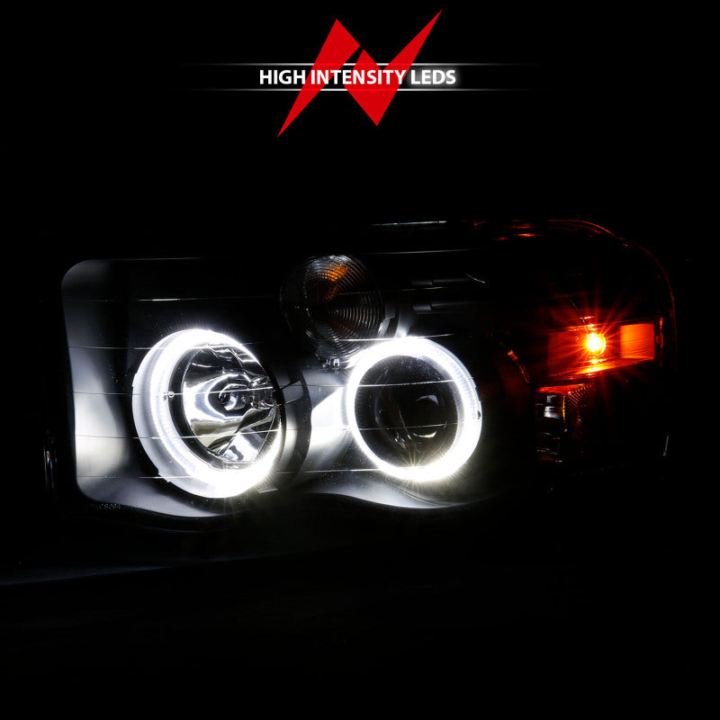 ANZO 111490 2002-2005 Dodge RAM 1500 Projector Headlights w/ Halo Black Clear Amber