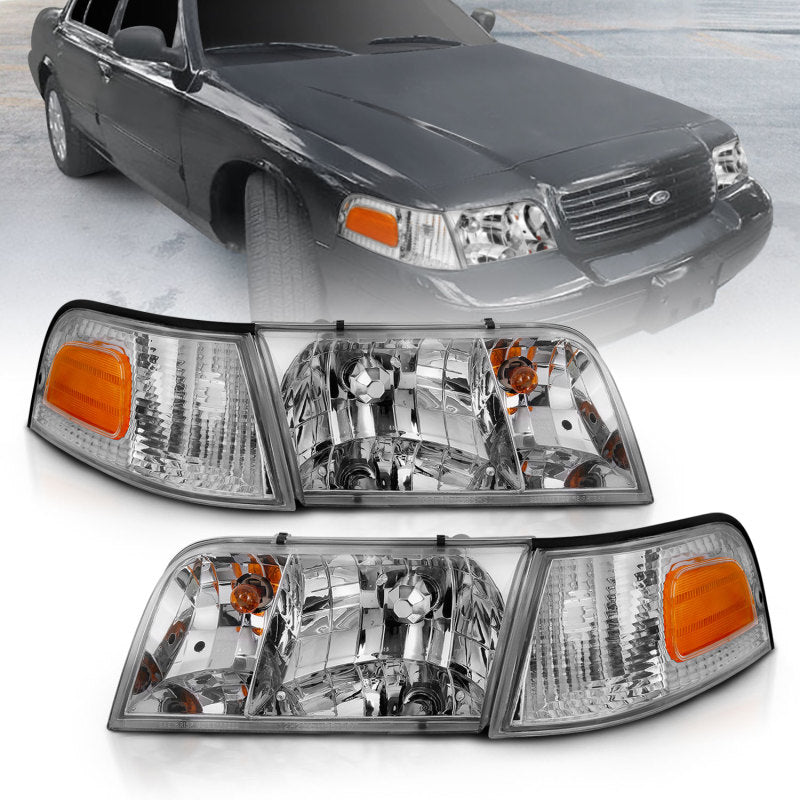 ANZO 121556 1998-2005 Ford Crown Victoria Crystal Headlight Chrome With Bumper Light (OE)