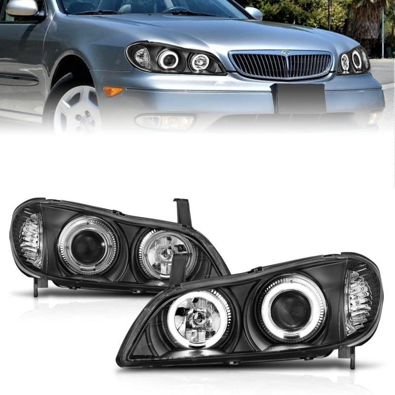 ANZO 121077 2000-2004 Infiniti I30 Projector Headlights w/ Halo Black