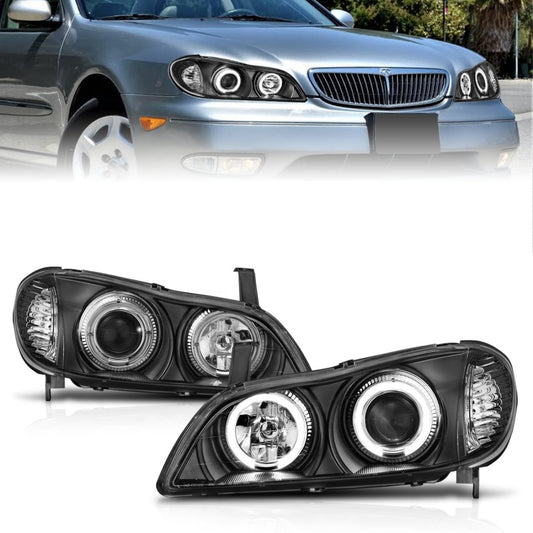 ANZO 121077 2000-2004 Infiniti I30 Projector Headlights w/ Halo Black