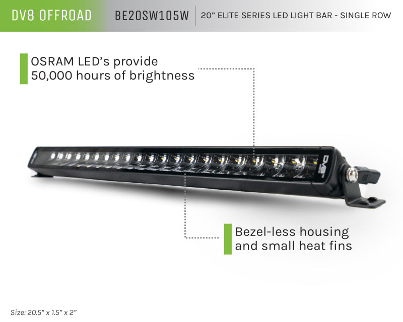DV8 Offroad BE20SW105W 20in Elite Series Light Bar 105W LED - Single Row