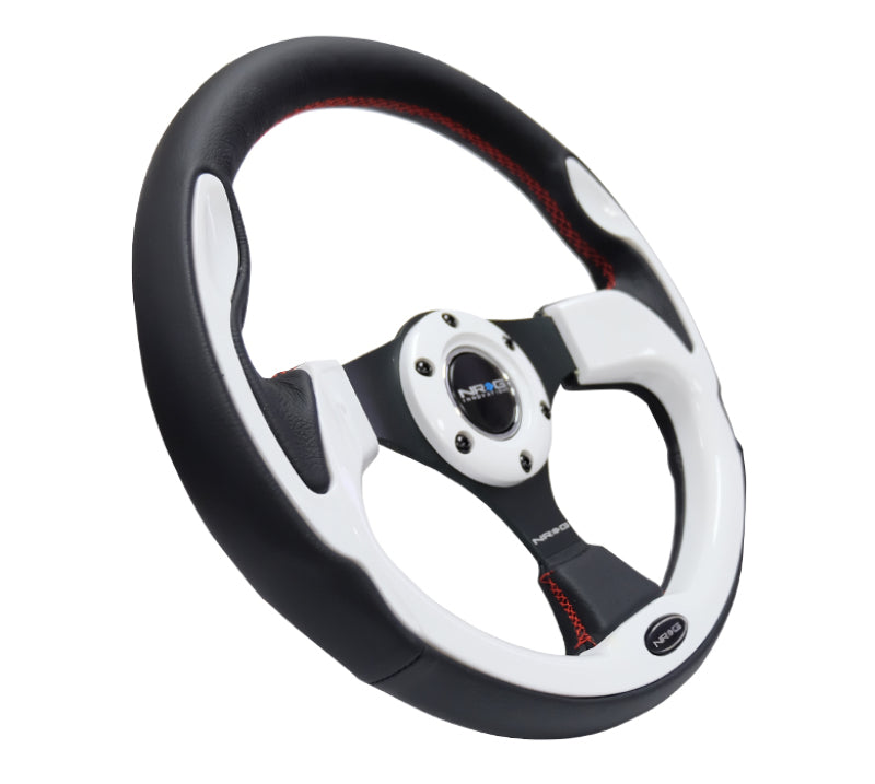 NRG RST-001WT Reinforced Steering Wheel (320mm) Blk w/White Trim & 4mm 3-Spoke