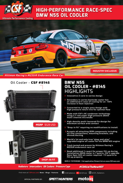 CSF 8145 11-16 BMW 135i(X) 5 Door F20 / M135i(X) 3 Door F21 Race-Spec Oil Cooler