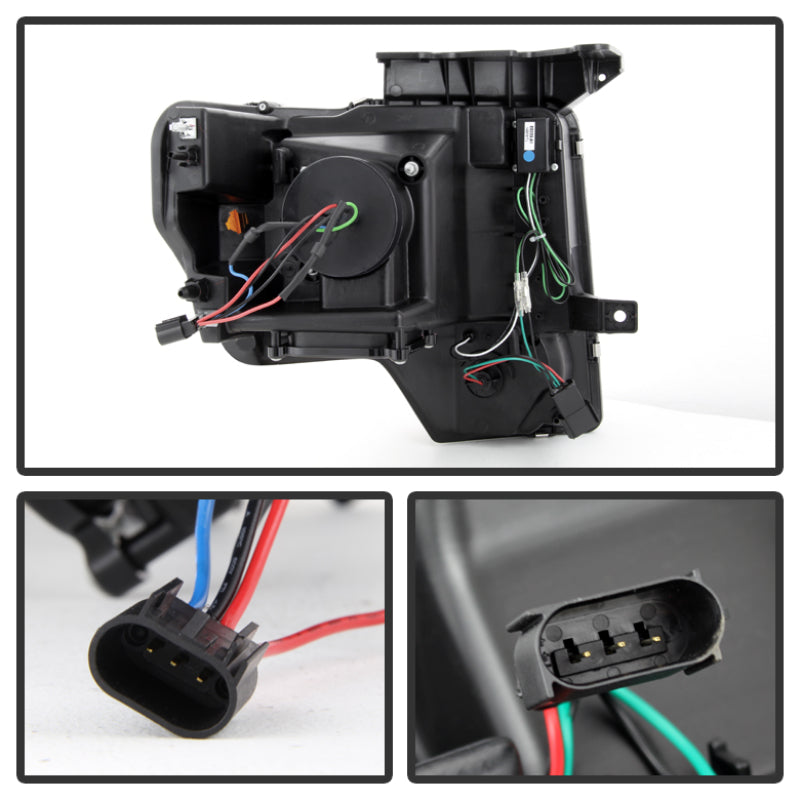 SPYDER 5077592 Spyder Ford F150 09-14 Projector Headlights Halogen Model- Light Bar DRL Blk PRO-YD-FF15009-LBDRL-BK