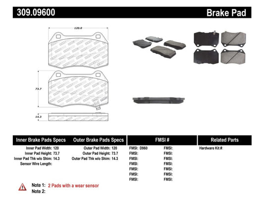 Stoptech 309.09600 StopTech Performance 02-07 350z/G35 w/ Brembo Front Brake Pads