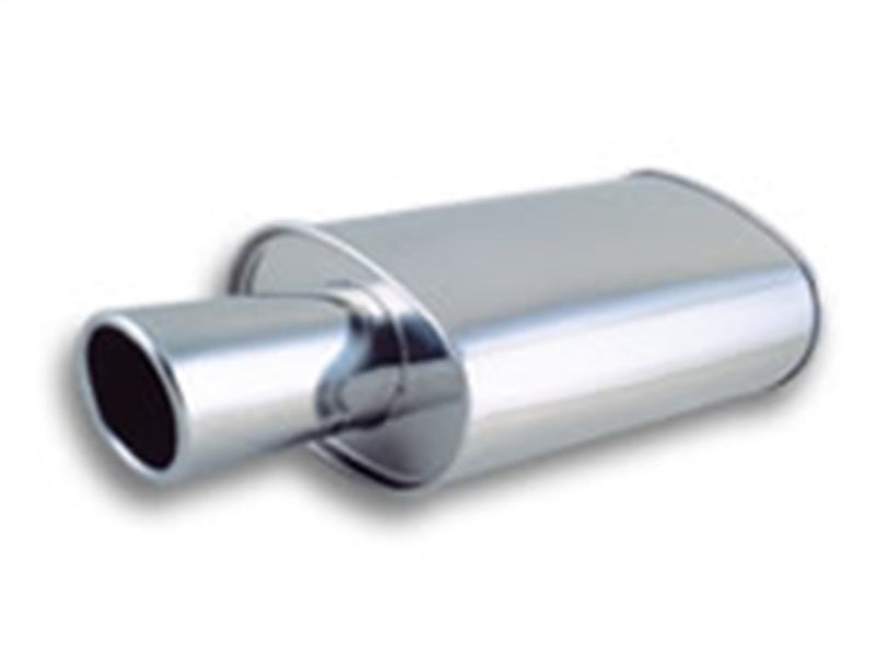 Vibrant 1042 StreetPower Turbo Oval Muffler with 4in Round Tip Angle Cut Rolled Edge - 3in inlet I.D.