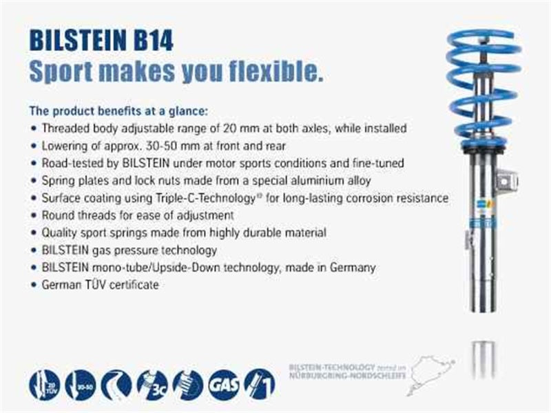 Bilstein 47-139060 B14 2007 Mini Cooper Base Hatchback Front and Rear Suspension Kit