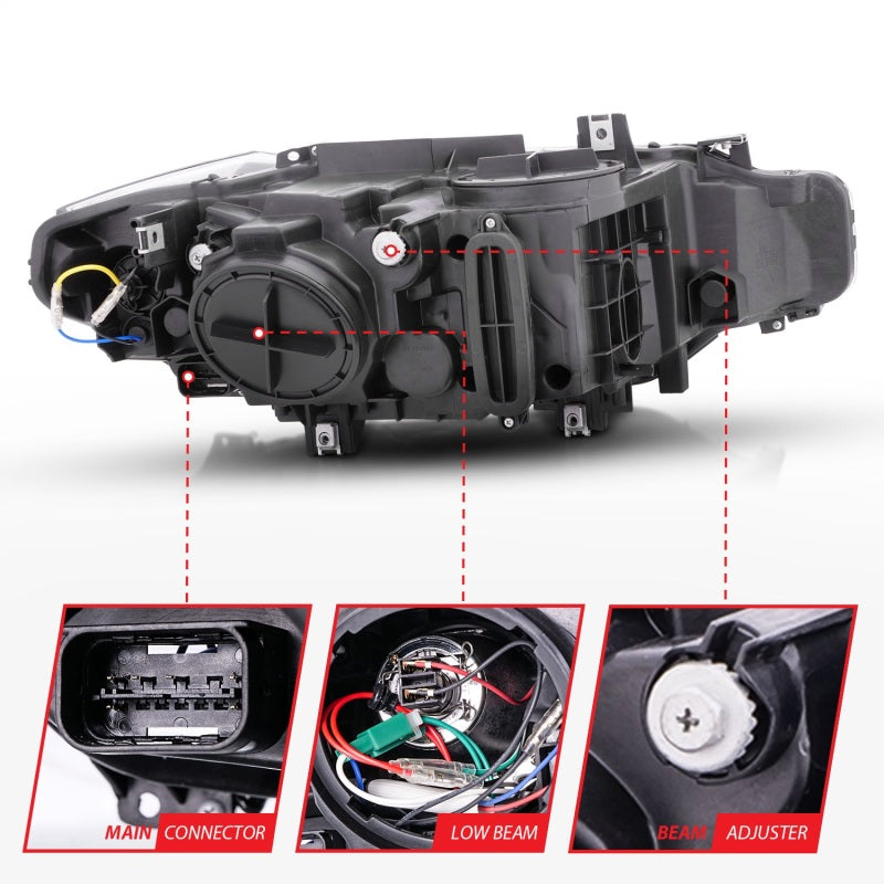 ANZO 121504 2012-2015 BMW 3 Series Projector Headlights w/ U-Bar Black
