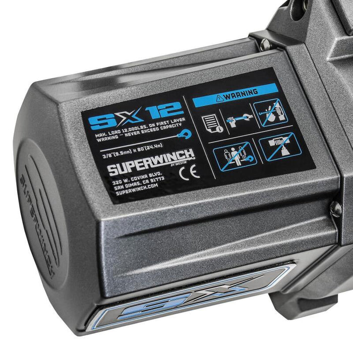 Superwinch 1712201 12000 LBS 12V DC 3/8in x 80ft Synthetic Rope SX 12000SR Winch - Graphite