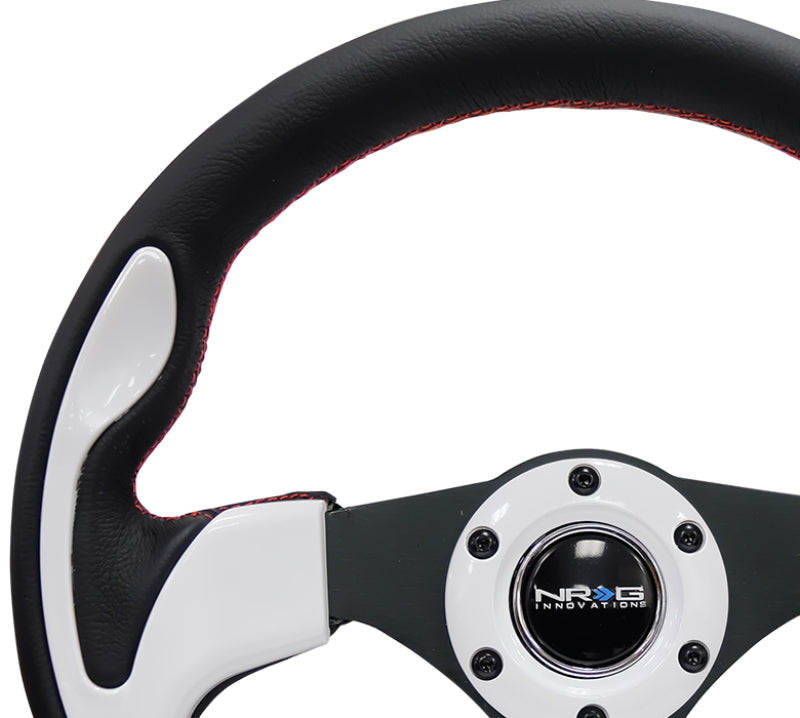 NRG RST-001WT Reinforced Steering Wheel (320mm) Blk w/White Trim & 4mm 3-Spoke