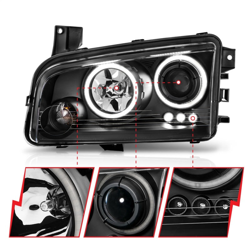 ANZO 121218 2006-2010 Dodge Charger Projector Headlights w/ Halo Chrome (CCFL)