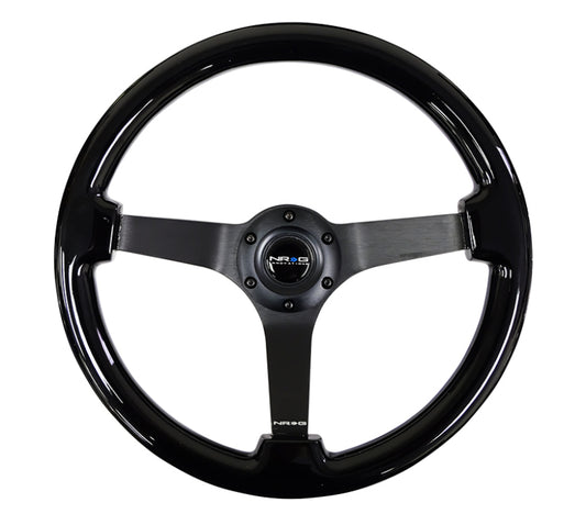 NRG RST-036BK-BK Reinforced Steering Wheel (350mm / 3in. Deep) Black w/Black Chrome Solid 3-Spoke Center