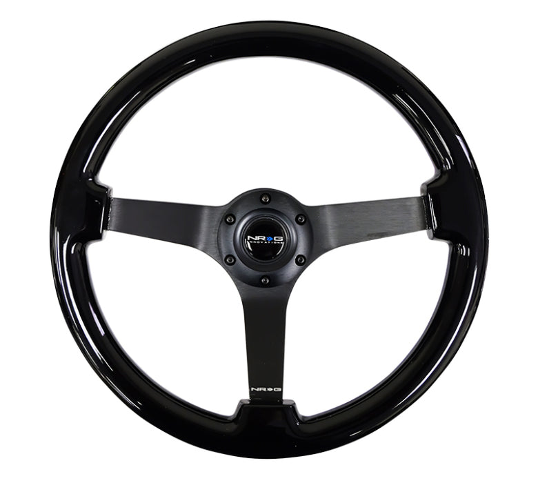 NRG RST-036BK-BK Reinforced Steering Wheel (350mm / 3in. Deep) Black w/Black Chrome Solid 3-Spoke Center
