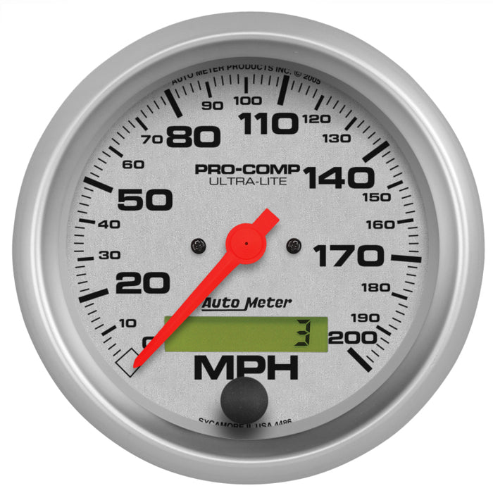 AutoMeter 4486 Autometer Ultra-Lite 85.7mm In-Dash Electronic Programmable 200 MPH Speedometer
