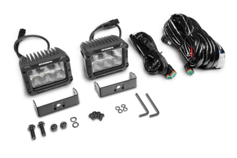 Go Rhino 753003023FBS Xplor Bright Series Rectangle LED Flood Light Kit (Surface/Thread Std Mnt) 4x3 - Blk (Pair)