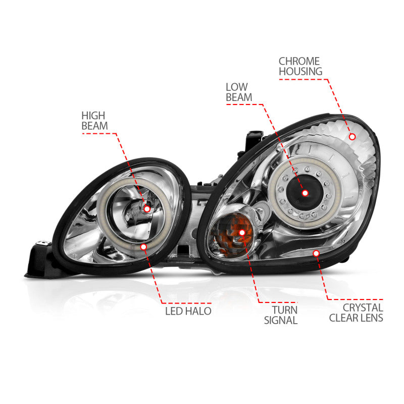 ANZO 121143 1998-2005 Lexus Gs300 Projector Headlights w/ Halo Chrome