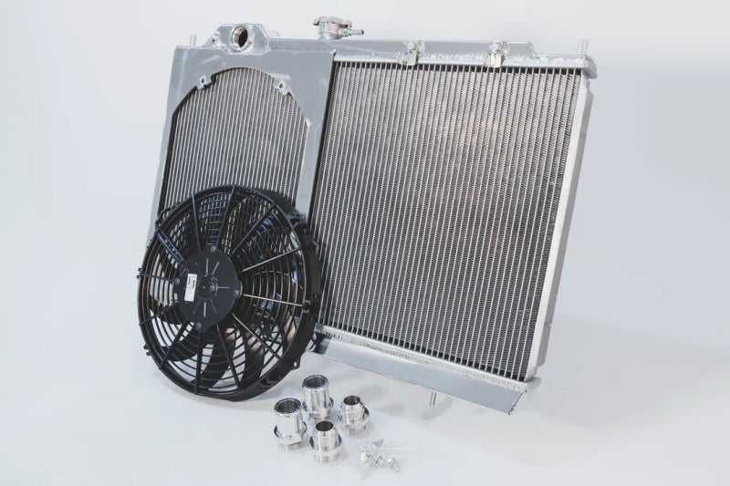 CSF 7075 96-07 Mitsubishi Evo 4/5/6/7/8/9 Full-Slim Radiator w/12in Fan & Shroud/-16AN & Slip On Fitting