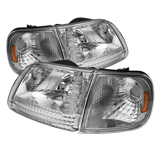 SPYDER 5070326 xTune Ford F150 97-03 / Expedition 97-02 Crystal Headlights w/Corner Chrome HD-JH-FF15097-SET-AM-C