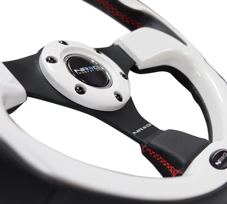 NRG RST-001WT Reinforced Steering Wheel (320mm) Blk w/White Trim & 4mm 3-Spoke