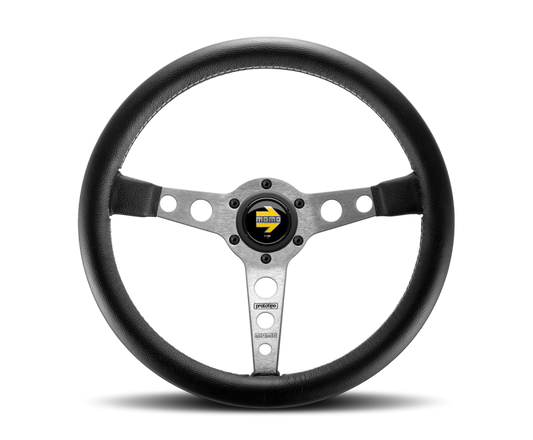 MOMO PRO35BK0S Momo Prototipo Steering Wheel 350 mm - Black Leather/Wht Stitch/Brshd Spokes