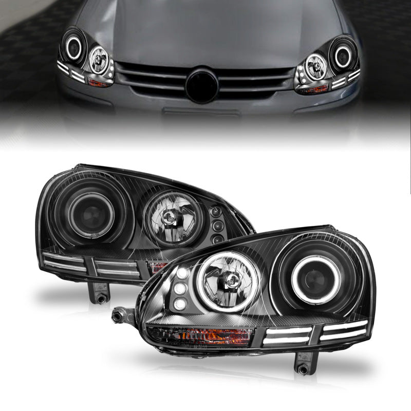 ANZO 121345 2006-2009 Volkswagen Rabbit Projector Headlights w/ Halo Black (CCFL)