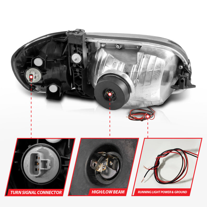 ANZO 111579 00-04 Toyota Tundra (Fits Reg/Acc Cab Only) Crystal Headlights w/Light Bar Black w/Corner Light