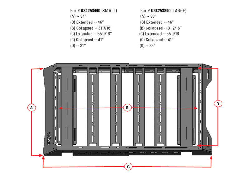 N-Fab U38253800 Universal Roof Rack (Large 38.25 - 38 Width) - Tex. Black