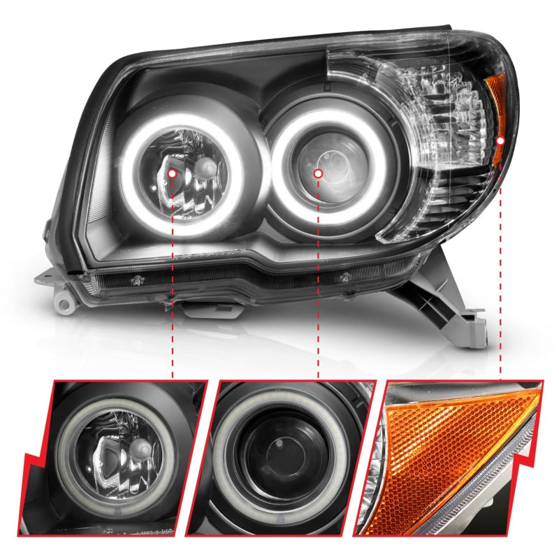 ANZO 111320 2006-2009 Toyota 4Runner Projector Headlights w/ Halo Black