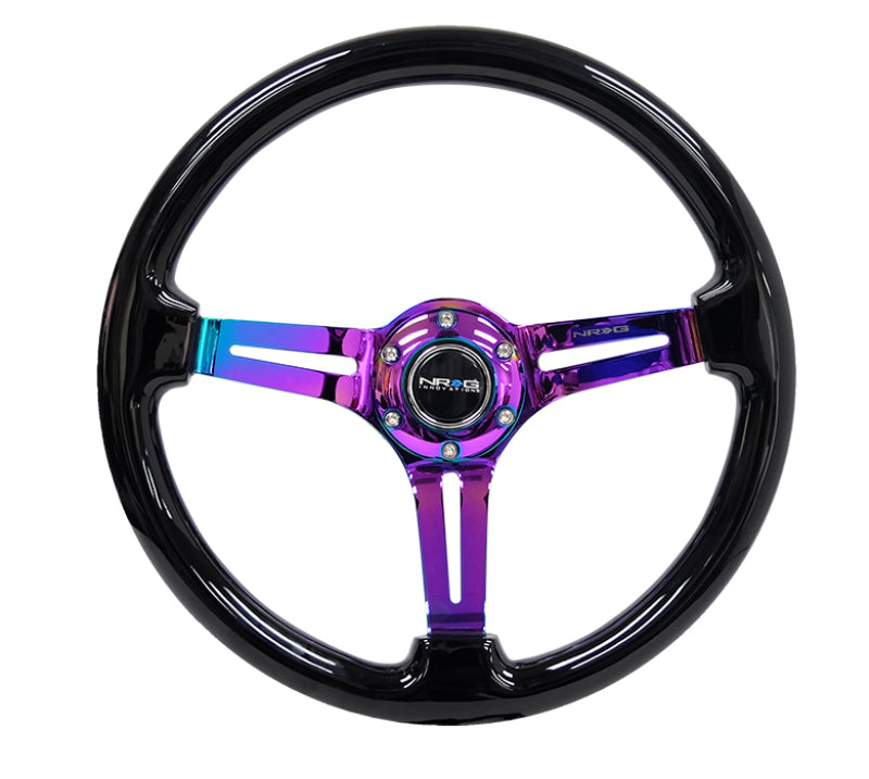 NRG RST-018BK-MC Reinforced Steering Wheel (350mm / 3in. Deep) Blk Wood w/Blk Matte Spoke/Neochrome Center Mark