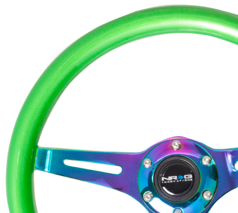 NRG ST-015MC-GN Classic Wood Grain Steering Wheel (350mm) Green Pearl/Flake Paint w/Neochrome 3-Spoke Center