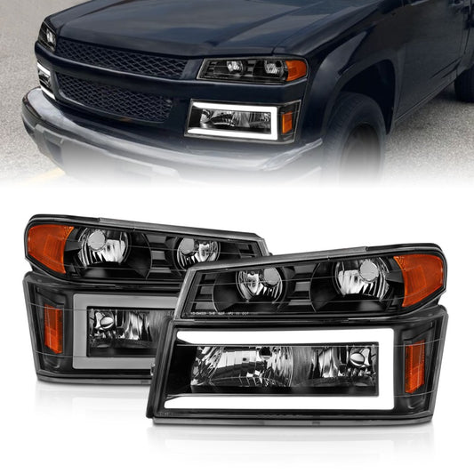 ANZO 111558 04-12 GM Colorado/Canyon/I-Series Crystal Headlights - w/ Light Bar Black Housing 4pcs
