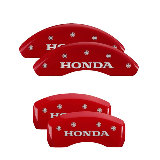 MGP 20218SHONRD 4 Caliper Covers Engraved Front & Rear Honda Red finish silver ch