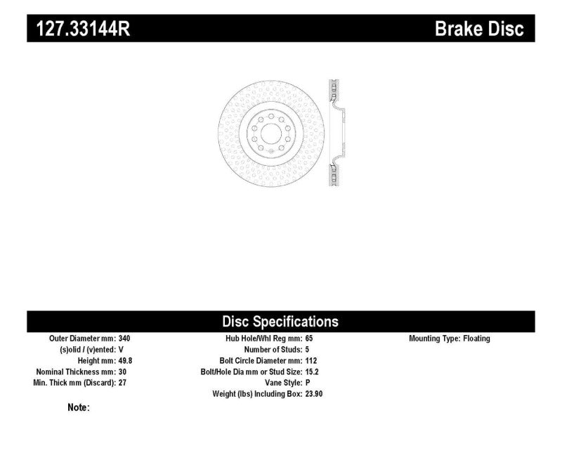 Stoptech 127.33144R StopTech Slotted & Drilled Sport Brake Rotor