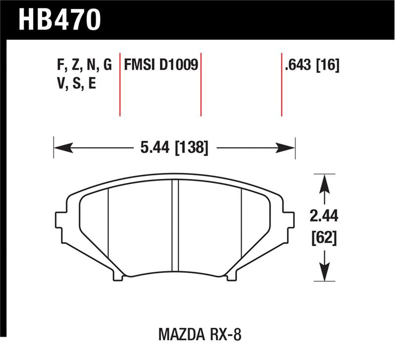 Hawk Performance HB470N.643 Hawk 04-09 RX8 HP+ Street Front Brake Pads (D1009)