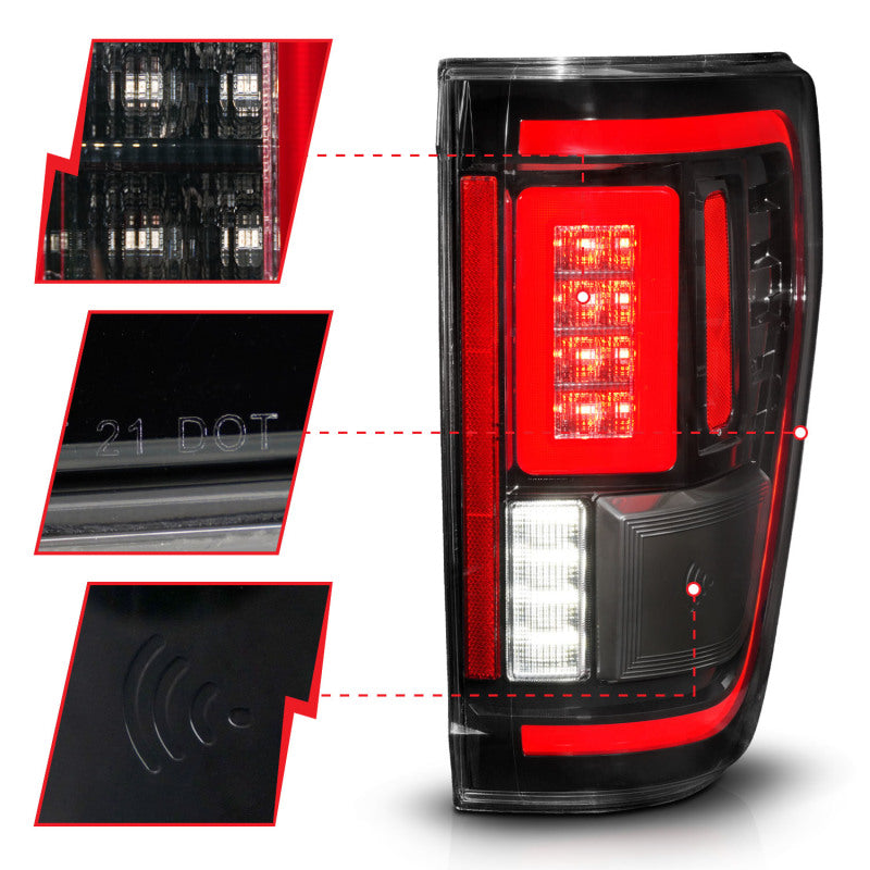 ANZO 311473 21-23 Ford F-150 LED Taillights Seq. Signal w/BLIS Cover - Black Housing