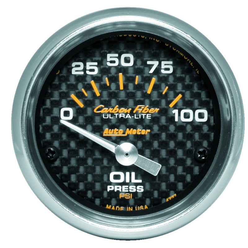 AutoMeter 4727 Autometer Carbon Fiber 52mm 100 PSI Electronic Oil Pressure Gauge