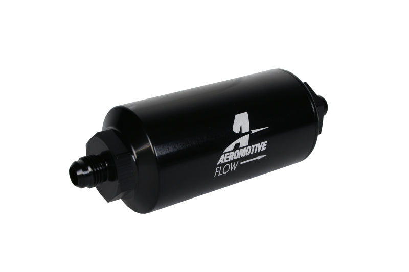 Aeromotive 12347 In-Line Filter - (AN-6 Male) 10 Micron Fabric Element Bright Dip Black Finish