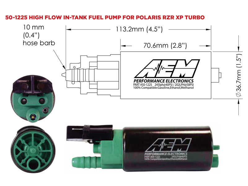 AEM 50-1225 2016+ Polaris RZR Turbo Replacement High Flow In Tank Fuel Pump (Turbo Only)