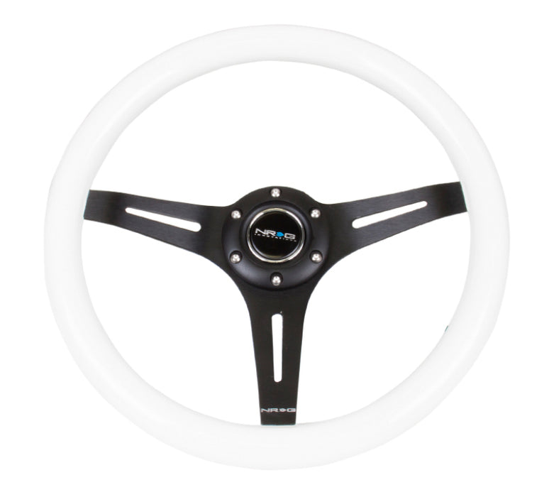 NRG ST-015BK-WT Classic Wood Grain Steering Wheel (350mm) White Paint Grip w/Black 3-Spoke Center