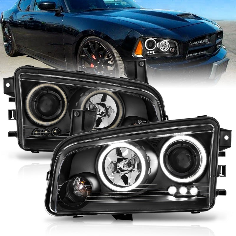 ANZO 121218 2006-2010 Dodge Charger Projector Headlights w/ Halo Chrome (CCFL)
