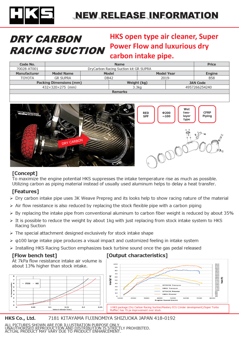 HKS 70028-AT001 DryCarbon Full Cold Air Intake Kit GR SUPRA