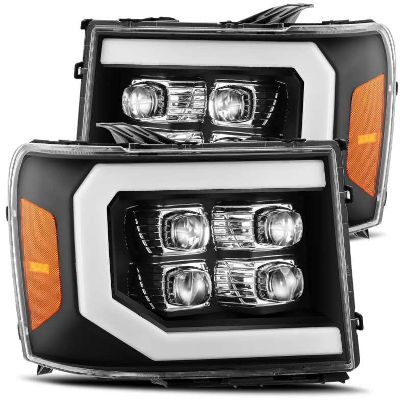AlphaRex 880609 07-13 GMC 1500HD NOVA LED Proj Headlight Plank Style Gloss Blk w/Activ Light/Seq Signal/DRL